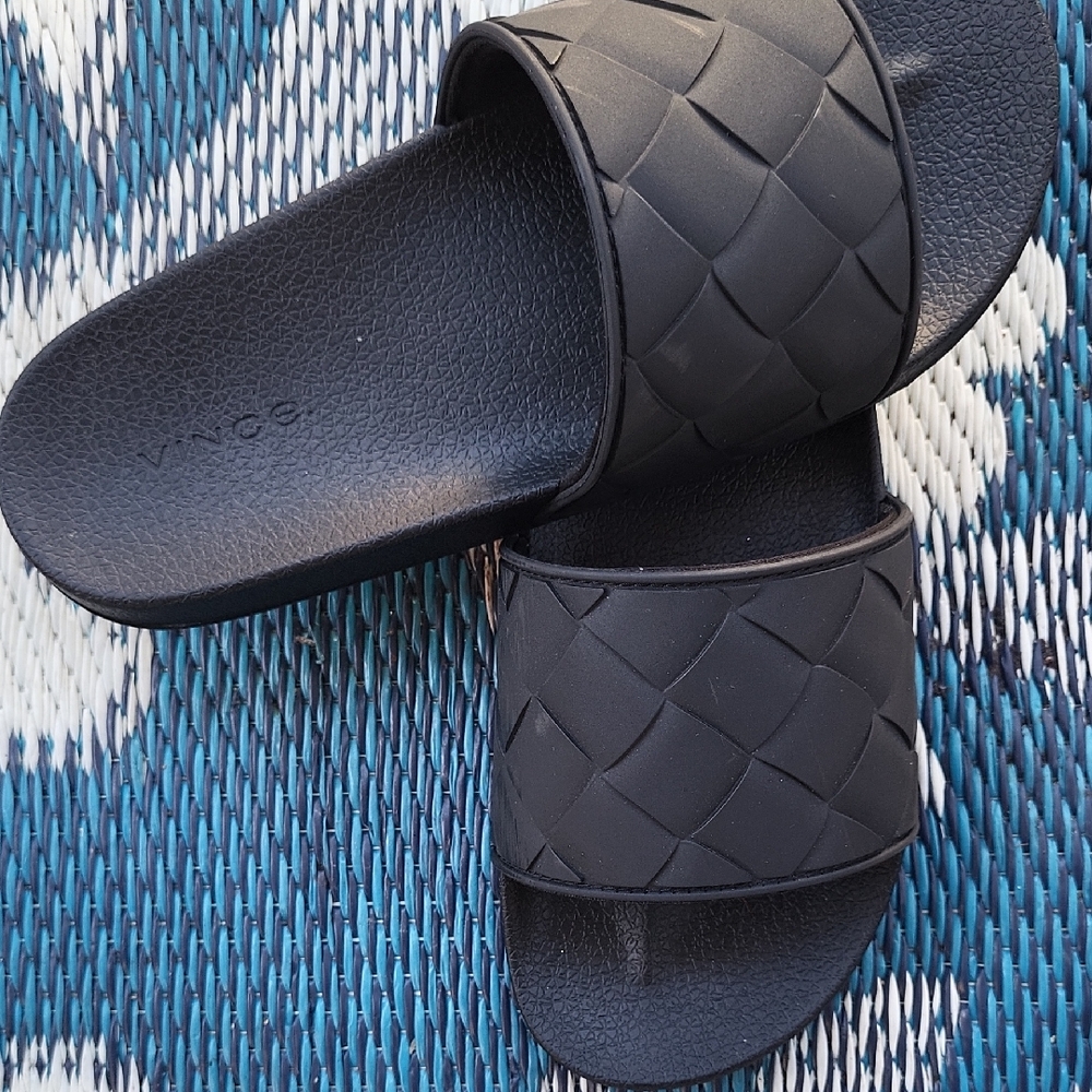 Vince Woven Black Slide Sandals